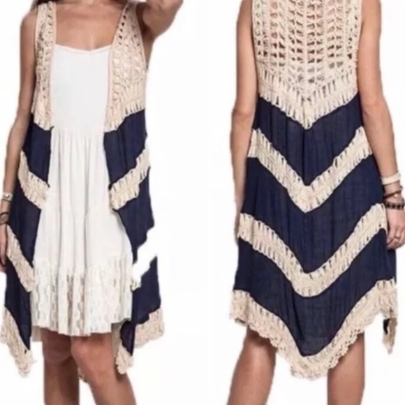 NWT Boho Long Cardigan Vest Duster Crochet Small S